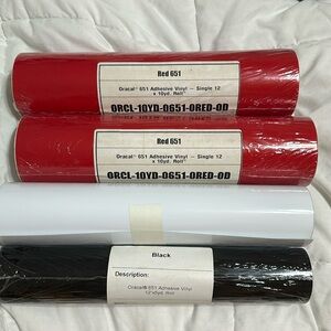 NIP Oracal permanent adhesive vinyl red, black, and white new 4 rolls